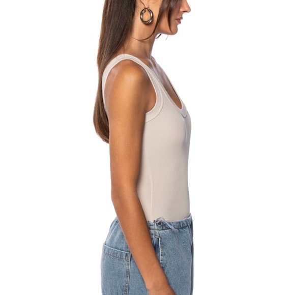 Cream Khaki Scoop Neck Rubbed Bodysuit - Picture 6 of 11